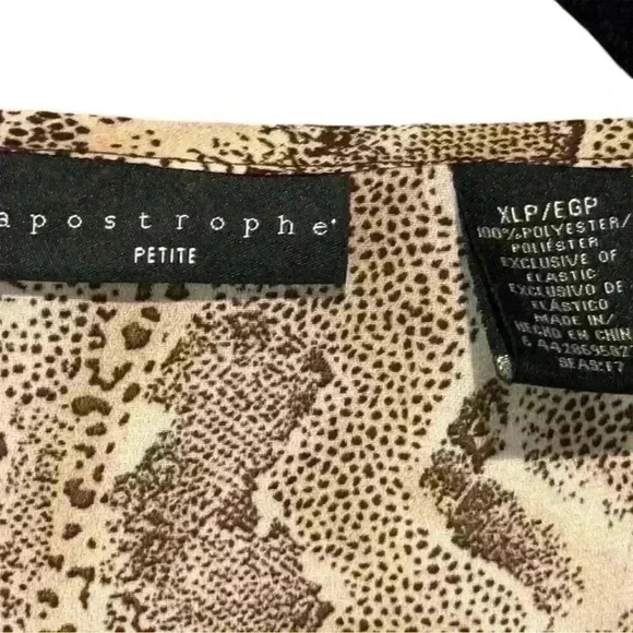 Apostrophe Petite Women's XL Snake Print Blouse Multicolor V-Neck - Picture 4 of 7